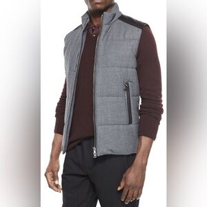 VINCE Men’s Quilted Full-Zip Puffer Vest Gray/Black Lamb Leather/Wool XXL